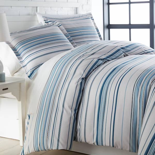 SOUTHSHORE FINE LINENS Southshore Stripe 3-Piece Blue Full/Queen Microfiber Duvet Cover Set