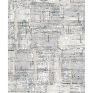 Lustre Collection Silver/Grey Abstract Art Metallic Finish Paper on Non-woven Non-pasted Wallpaper Roll