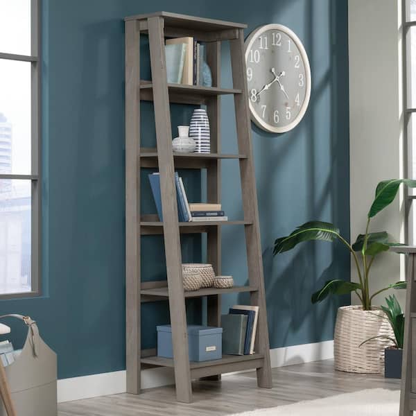 Trestle 71.142 in. Mystic Oak 5-Shelf Ladder Bookcase
