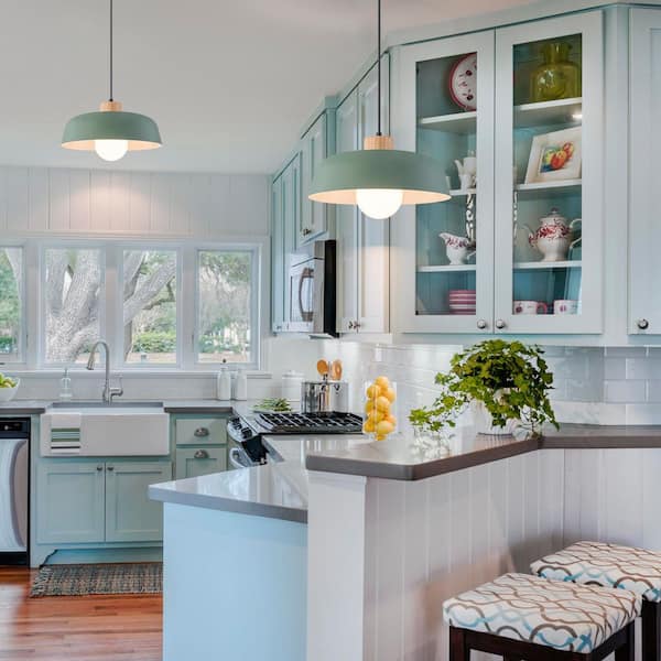 Detroit 1-Light Macaron Green Dimmable Pendant with Dome Metal Shade