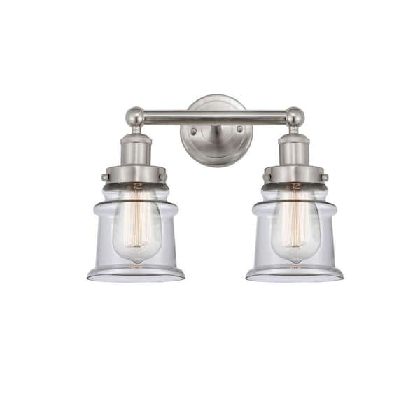 Canton 14.25 in. 2-Light Brushed Satin Nickel Vanity Light with Glass Shade