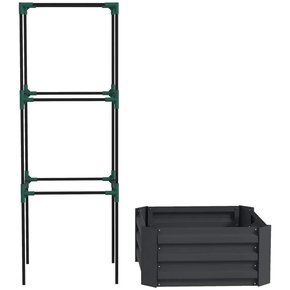 24 in. x 24 in. x 11.75 in. Galvanized Steel Raised Garden Bed, Dark Gray
