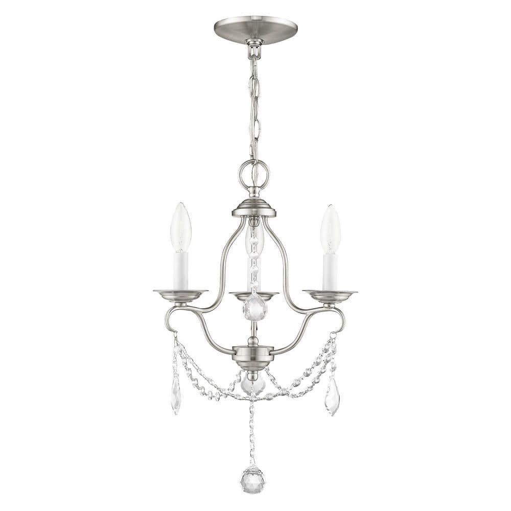 Elegant Brushed Nickel 3-Light Mini Chandelier with Crystal Accents
