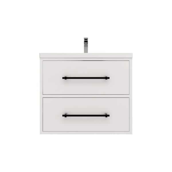 Victoria 24 in. W x 20 in. D x 22 in. H Single Sink Floating Bath Vanity in Gloss White with White Acrylic Top