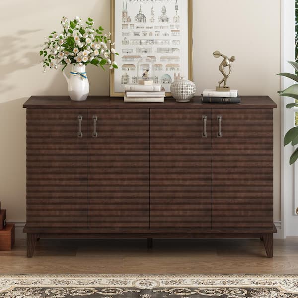 60 in. W x 18 in. D x 36 in. H MDF Ready to Assemble Floor Kitchen Cabinet in Espresso with 4 Doors