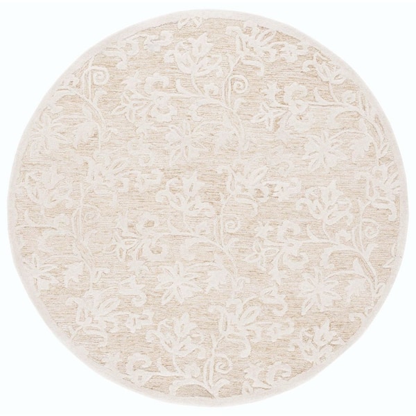 SAFAVIEH Martha Stewart Gold/Ivory 6 ft. x 6 ft. Floral Round Area Rug
