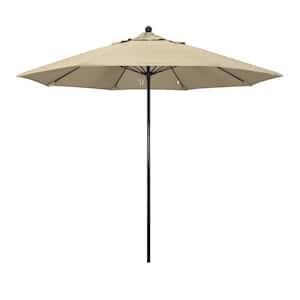 9 ft. Black Fiberglass Commercial Market Patio Umbrella with Fiberglass Ribs and Push Lift in Antique Beige Sunbrella