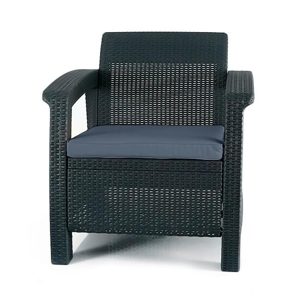 Keter Corfu Charcoal All-Weather Resin Patio Armchair with Charcoal Cushion