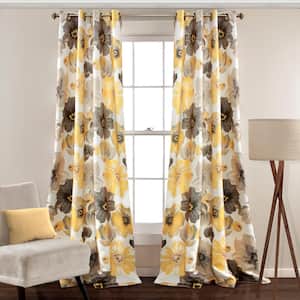Yellow Floral Grommet Room Darkening Curtain - 52 in. W x 84 in. L (Set of 2)