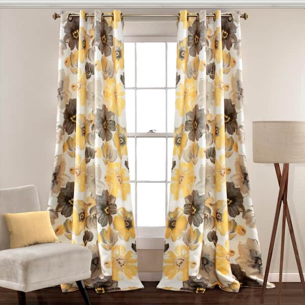 Lush Decor Yellow Floral Grommet Room Darkening Curtain - 52 in. W ...