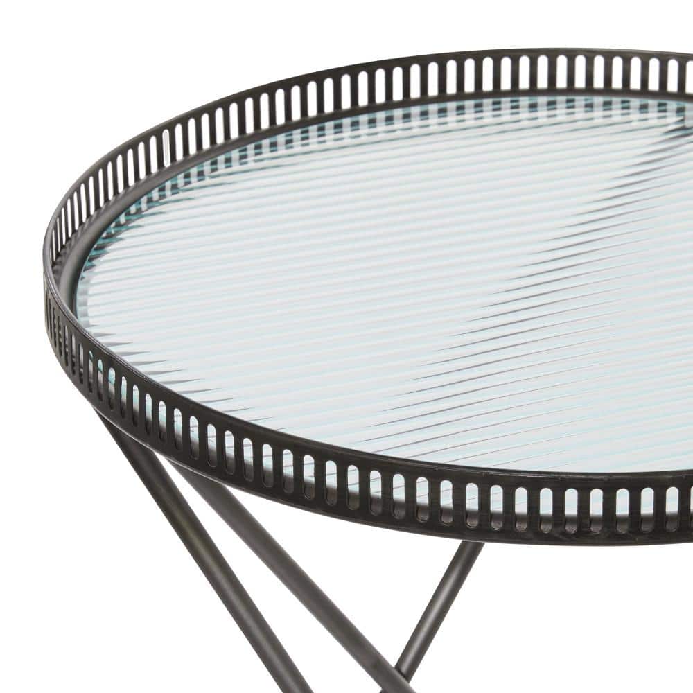Set of 2 Gray Metal and Glass Industrial Accent Tables