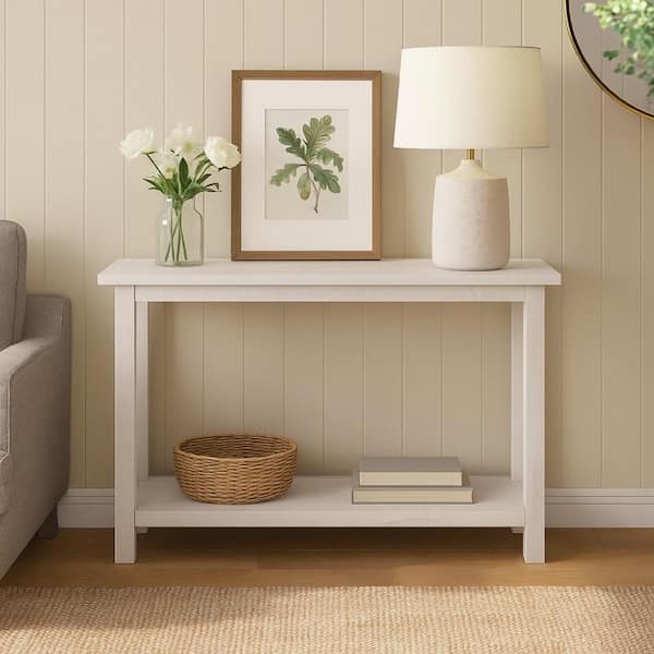 Ayne 15 in. Distressed White Rectangle Wood Console Table with 1-Bottom Shelf