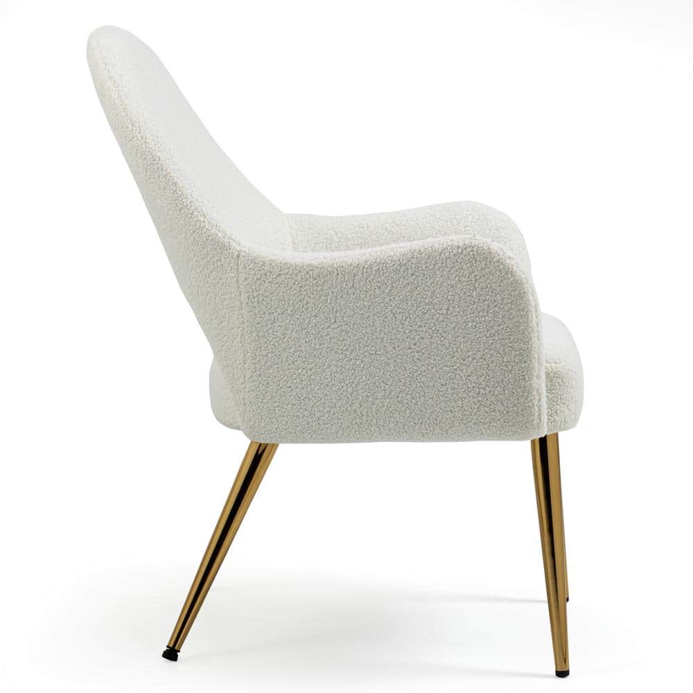Azael White Boucle Fabric Accent Chair with Gold Metal Legs