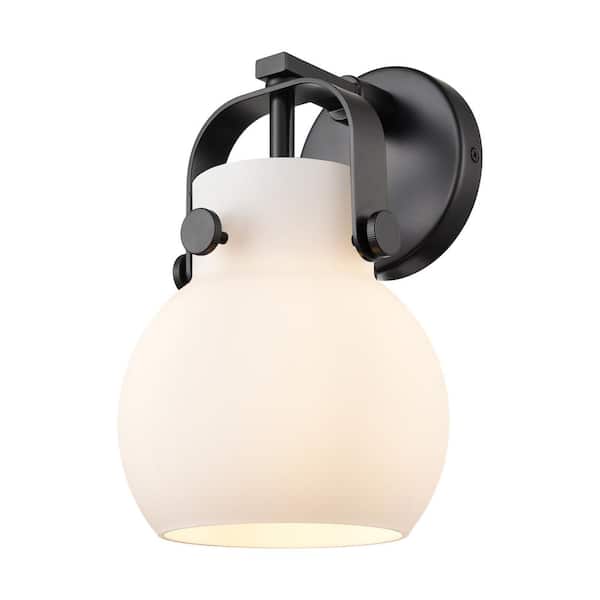 Innovations Pilaster II Sphere 6.5 in. 1-Light Matte Black Wall Sconce with Glass Shade