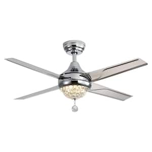 48 in. Indoor Chrome Crystal Ceiling Fan with 3 Speed Wind 4 Iron Blades Remote Control AC Motor with Light