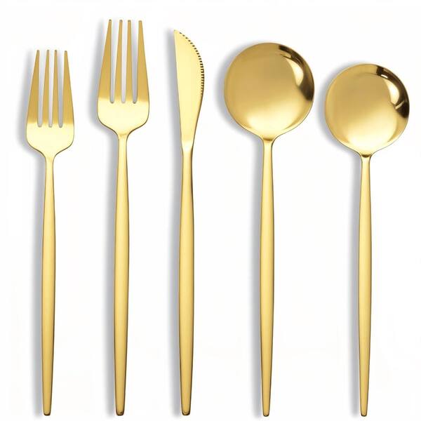 20-Piece Gold Stainless Steel Flatware Set for 4, Mirror Polished Gold Silverware for Home Use at Events