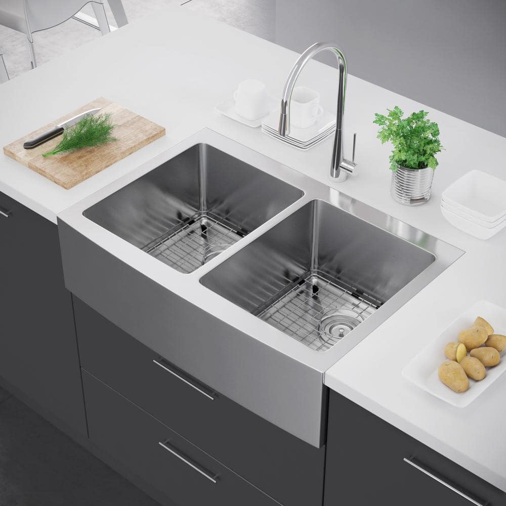 37-Inch Stainless Steel Farmhouse Double Bowl Kitchen Sink