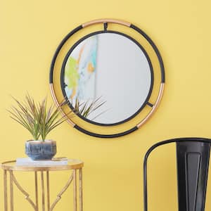 Medium Round Black and Gold Modern Accent Mirror