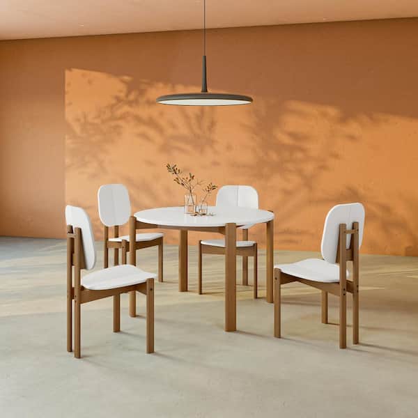 Gales 5-Piece Mid-Century Modern Round Matte White MDF Wood Top Dining Room Set Seats 4