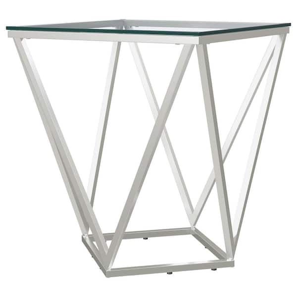 Coaster Brittania 20 in. Nickel Square Glass Top Geometric End Table