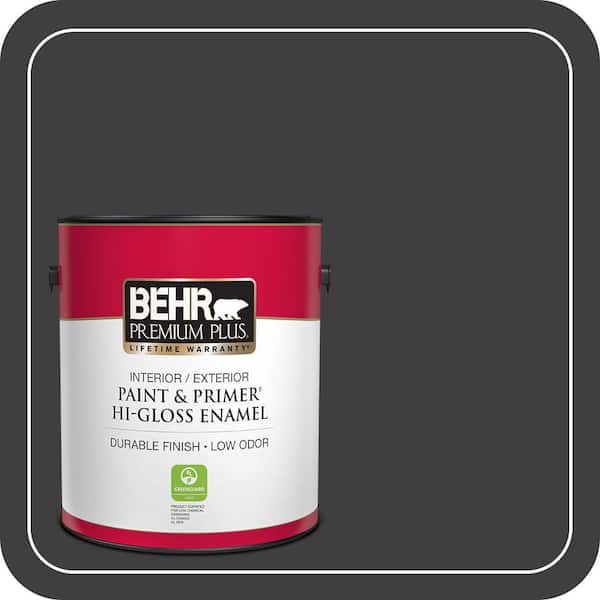BEHR PREMIUM PLUS 1 gal. Black Hi-Gloss Enamel Interior/Exterior Paint & Primer