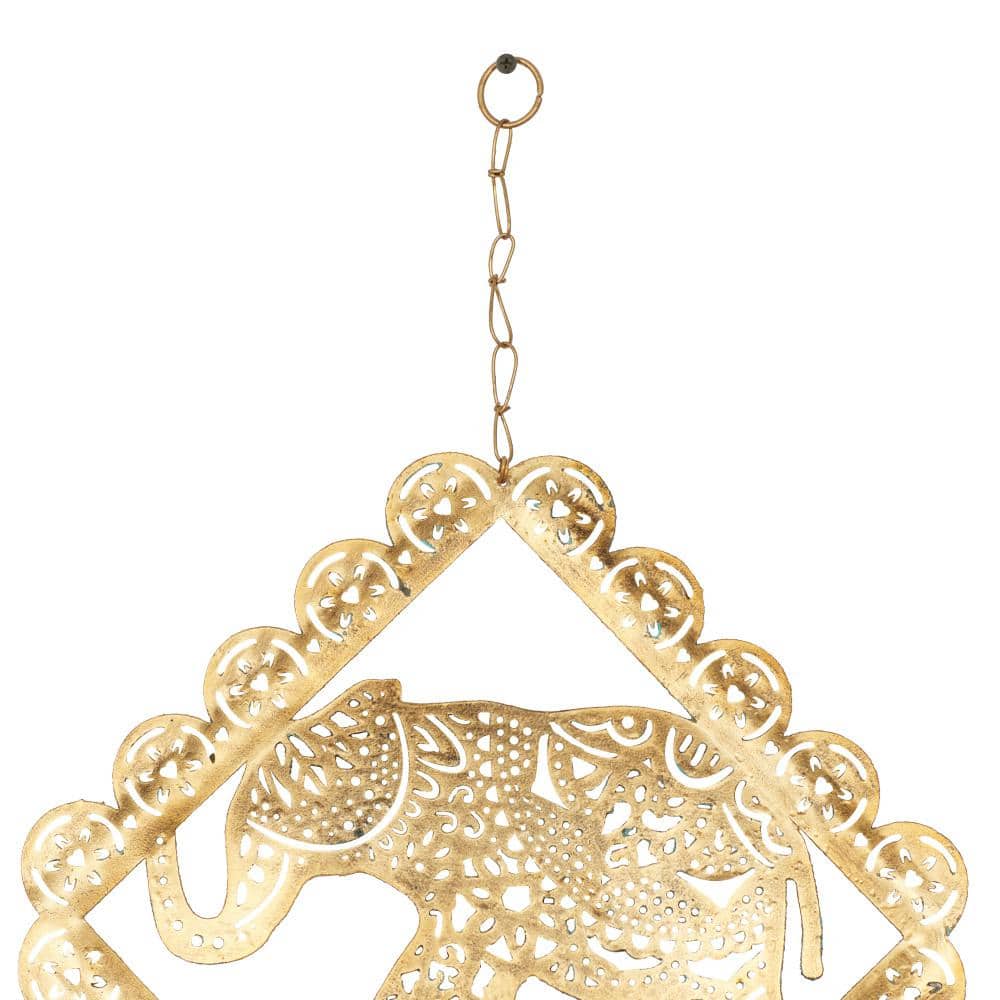 Gold Metal Elephant Windchime with Glass Beads and Bells