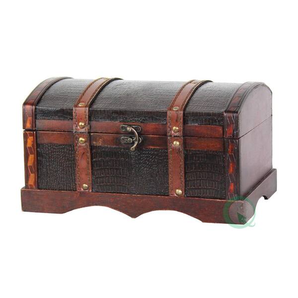 Vintiquewise 12 in. x 6.5 in. Leather Wooden Treasure Chest
