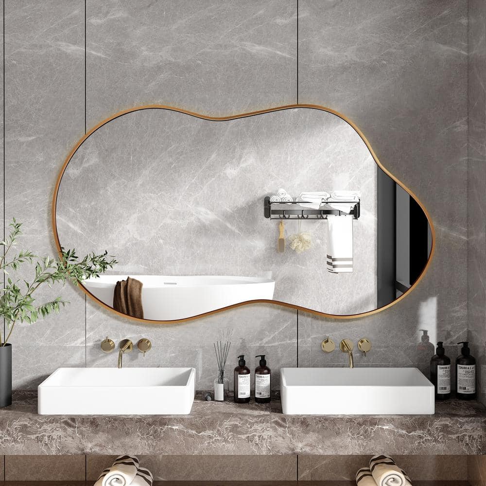 Large Gold Asymmetrical Decorative Wall Mirror with Metal Frame
