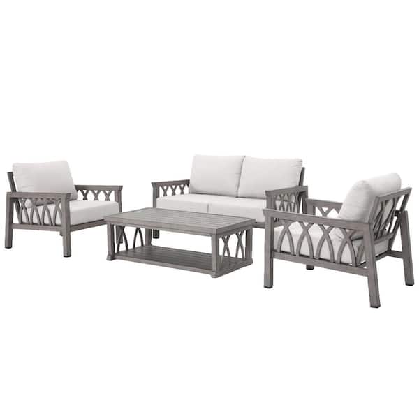 ティア Gray 46 in. Rectangular Aluminum Outdoor Coffee Table, All