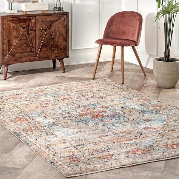 Marley Cardinal Cartouche 9 ft. x 12 ft. Beige Traditional Living Room/Bedroom/Dining Room Area Rug