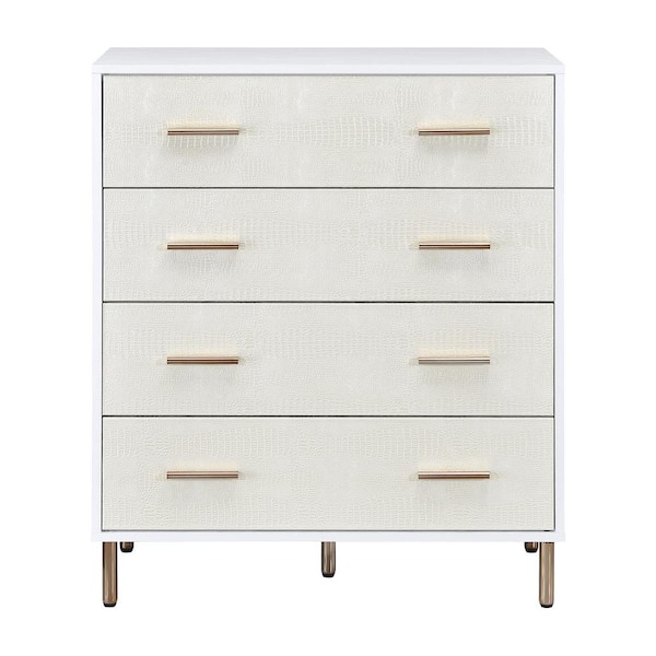 Acme Furniture Myles 4-Drawer White, Champagne and Gold Chest of Drawers (37 in H. X 32 in W X 16 in D.)