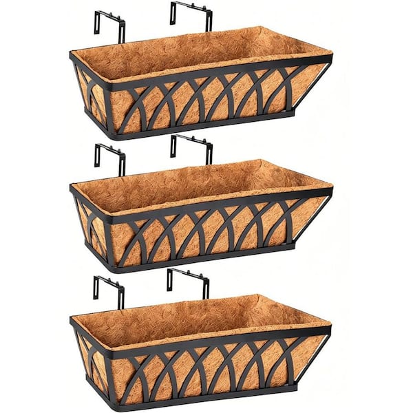 OGETFUUR 3 Pack 24 in. Deck Balcony Rail Planter with Coconut Coir