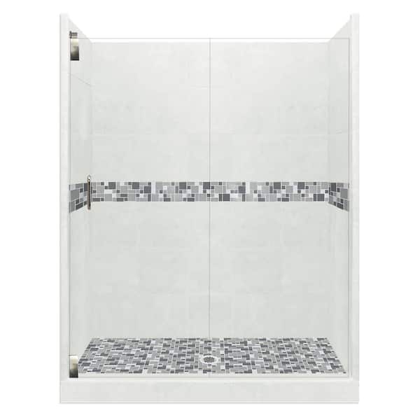 American Bath Factory Newport Grand Hinged 42 in. x 60 in. x 80 in. Left Drain Alcove Shower Kit in Natural Buff and Satin Nickel Hardware