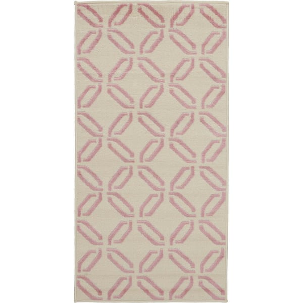 Nourison Jubilant Ivory/Pink doormat 2 ft. x 4 ft. Moroccan Farmhouse Kitchen Area Rug