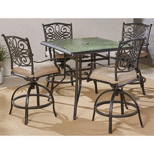 High Top Outdoor Table Set - Hanover Brigantine 5 Piece Outdoor High Dining Set With 4 Contoured Sling Swivel Chairs And A 50 In Round Cast Top Table Overstock 28010141 : Afastores.com has been visited by 10k+ users in the past month