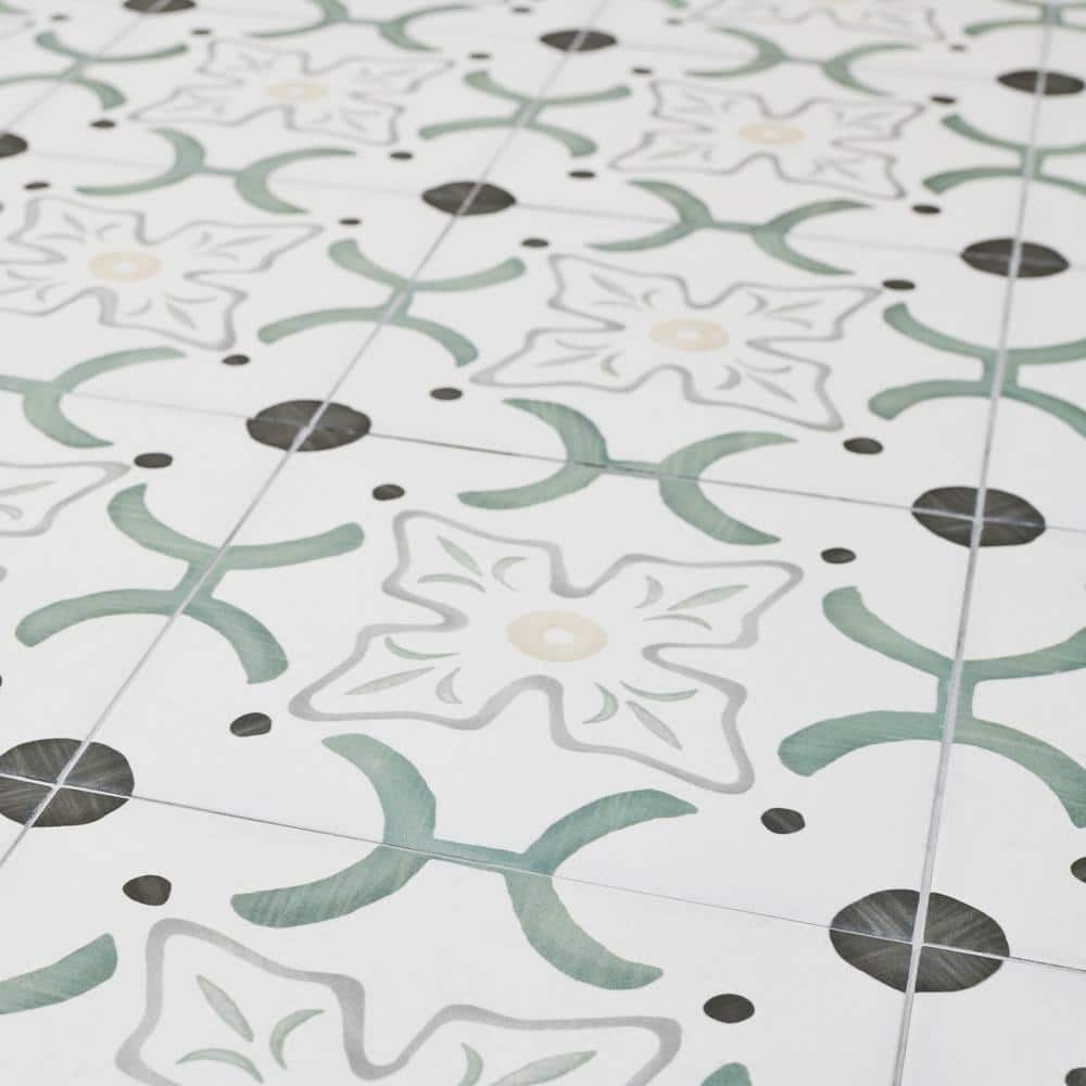 Agave Flora Green and Gray Matte Porcelain Floor and Wall Tile