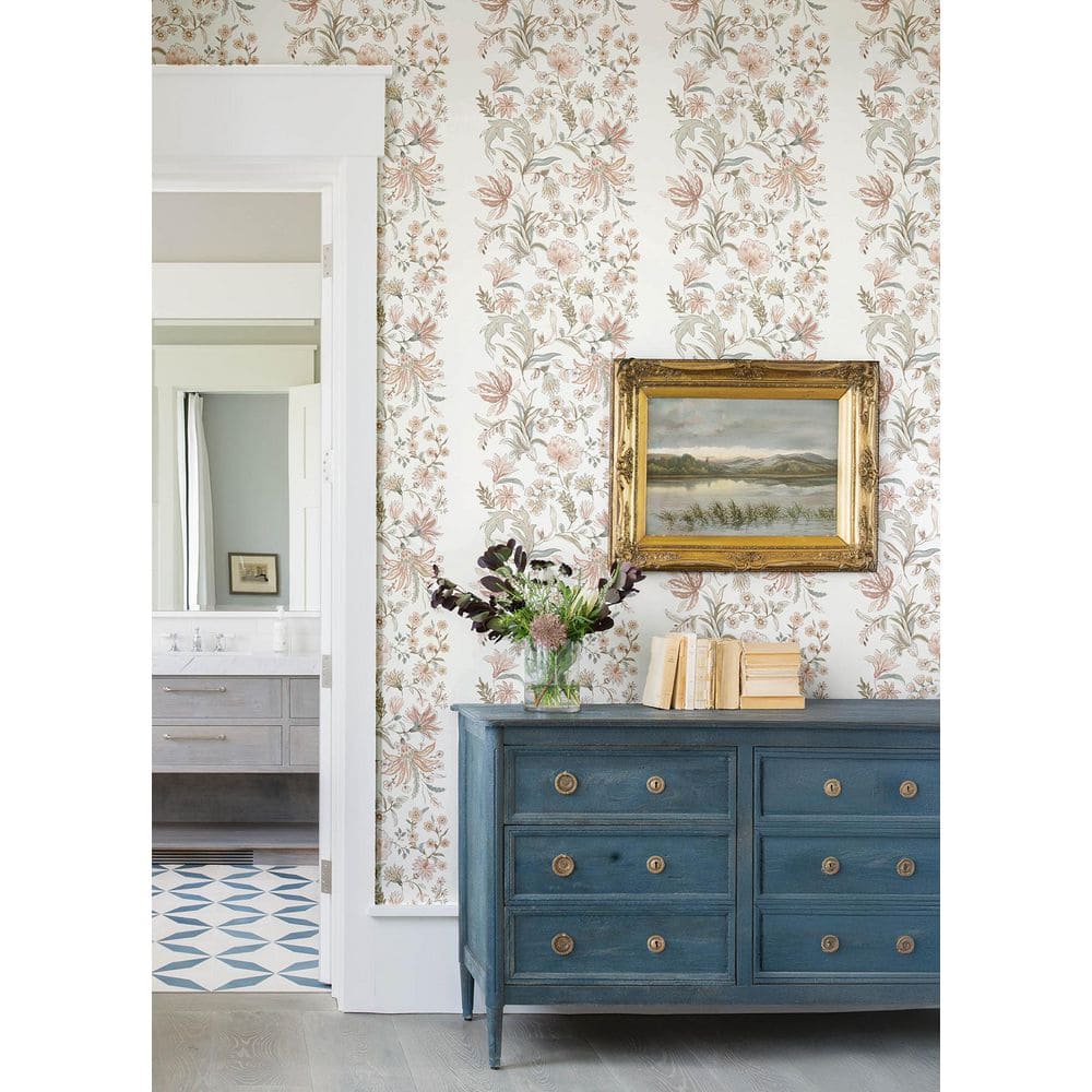 Teonna Light Pink Floral Stripe Non-Woven Wallpaper