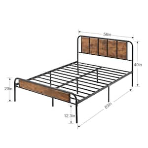Full size Bed Frame with Industrial Wooden Headboard, High Metal Platform Bed, No Box Spring Needed, 56"W，Brown
