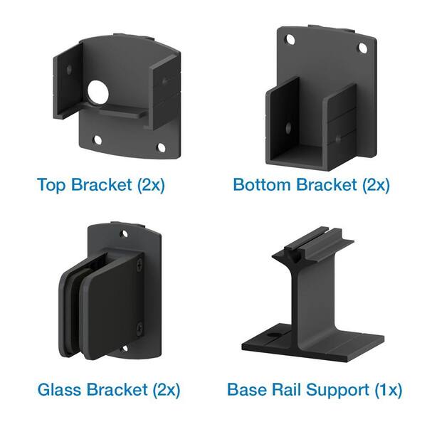 PEAK AquatinePLUS 0.25 in. x 45 in. x 4 ft. Black Aluminum Pool Fence Rail Glass Bracket Kit