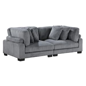 Turbo 90 in. W Gray Corduroy Fabric Loveseat