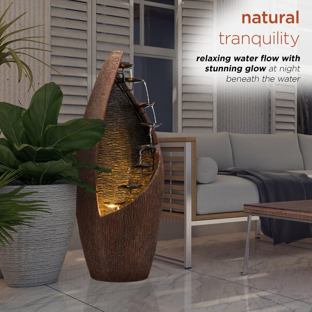 Brown Fiberglass Indoor/Outdoor Fountain with Light