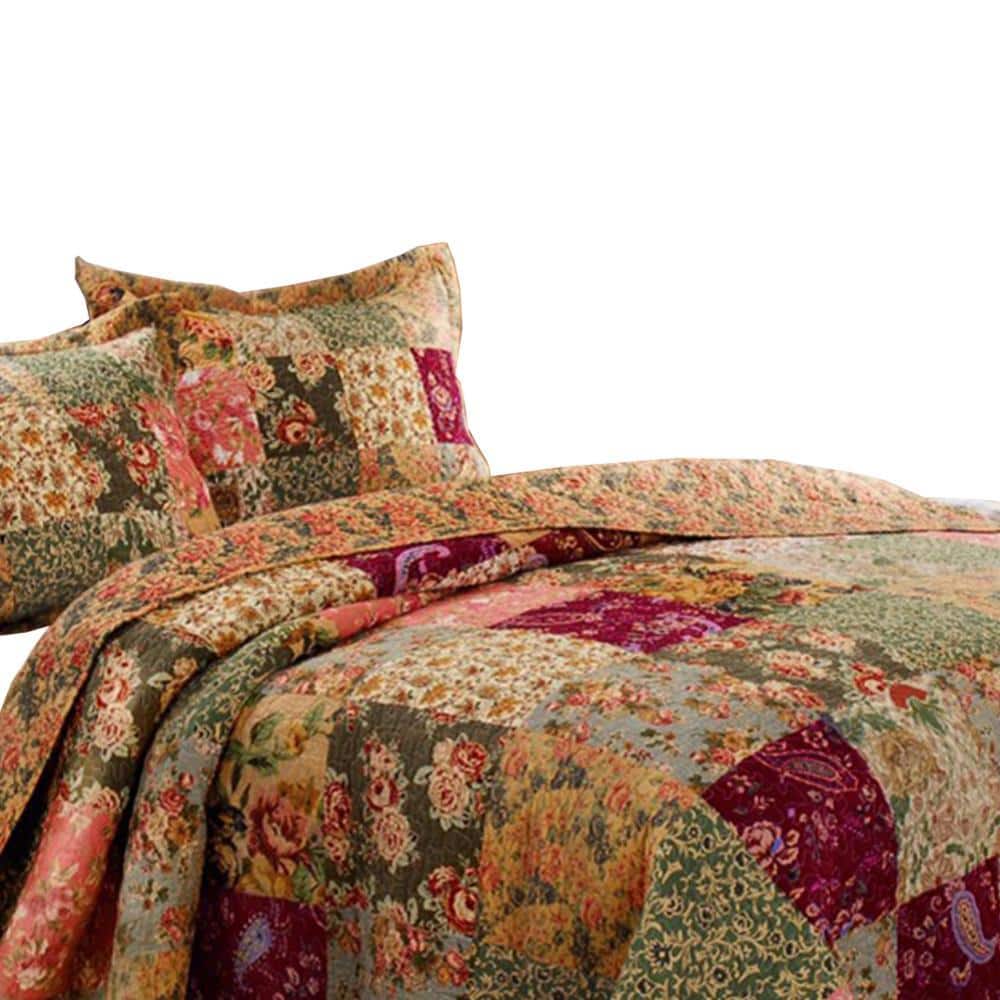 Multicolor Floral Patchwork King Microfiber Quilt Set