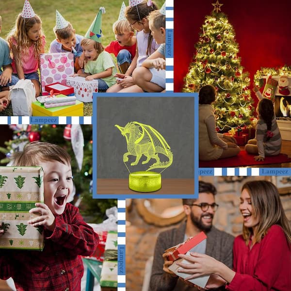 Veilleuse 3D En Forme De Dragon Pour Enfant, Lampe De Chevet Laser Illusion Lampeez 16 Couleurs Changeantes Avec Télécommande, Décoration De Chambre à