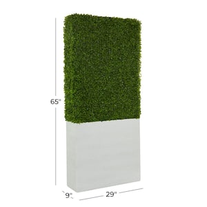 65 in. H Tall Boxwood Hedge Topiary with Realistic Leaves and White Fiberglass Planter Box