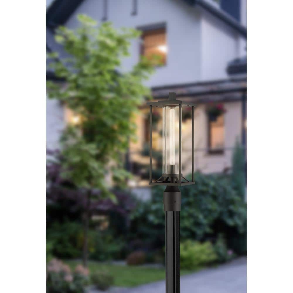 Black Metal Outdoor Post Light with Clear Glass Shade