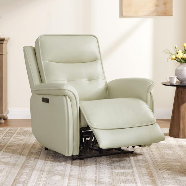 Valeo Cream Top Grain Leather Power Recliner with Dual Motors, Zero Gravity, Power Headrest, Glide, USB and Type-C