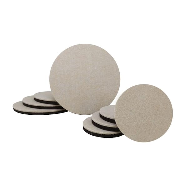 (4) 7 in. and (4) 3-1/2 in. Beige and Black Round Felt Heavy Duty Furniture Slider Pads for Hard Floors (8-Pack)