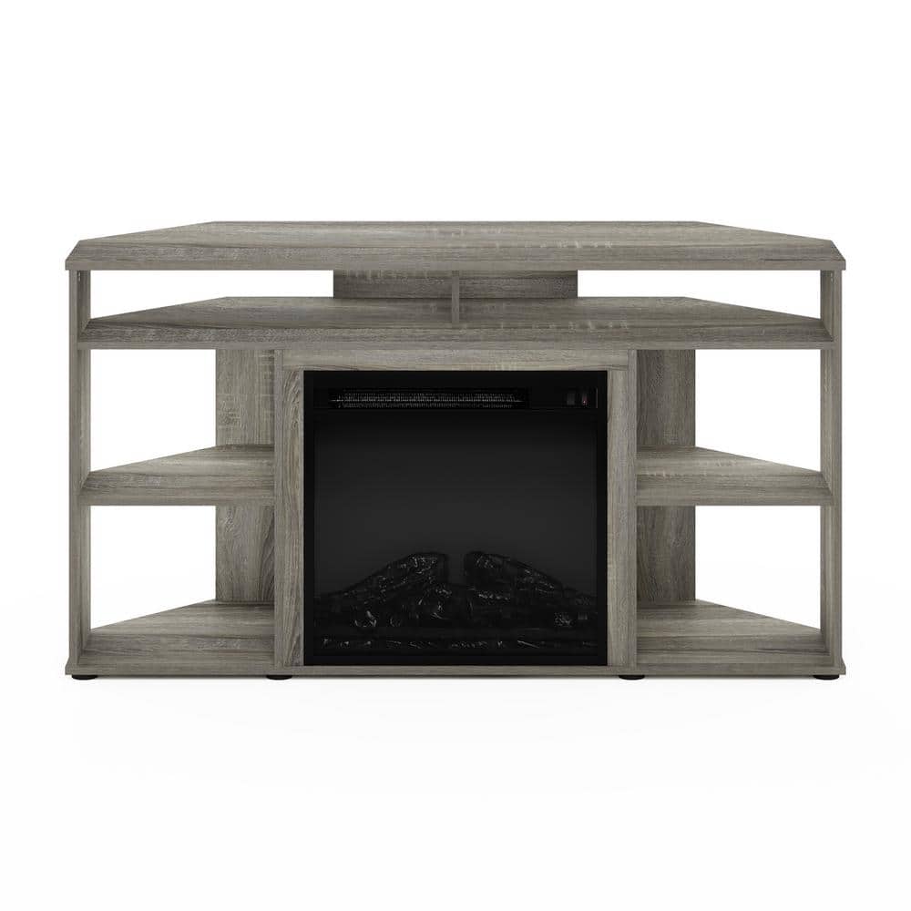 French Oak Grey Corner TV Stand with Electric Fireplace