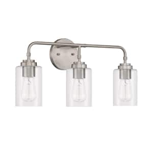 Stowe 22 in. 3 Light Brushed Polished Nickel Finish Vanity Light with Clear Glass Shade