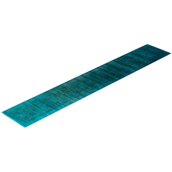 Overdyed Blue 3 ft. x 16 ft. Solid Wool Indoor Runner Rug